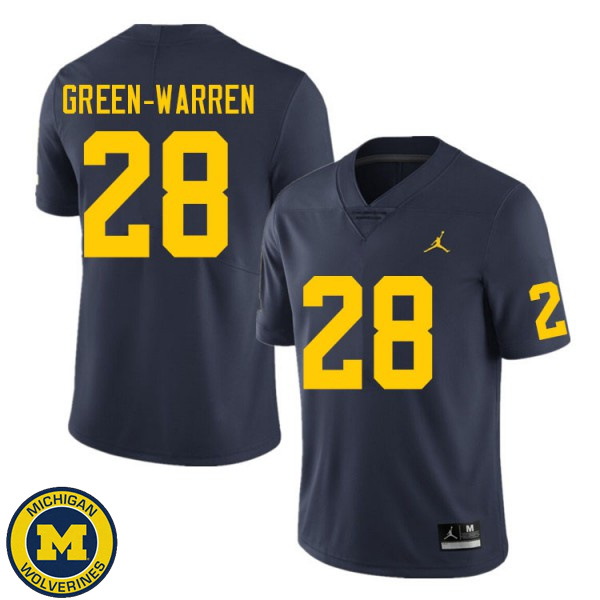 Mens University of Michigan #28 Darion Green-Warren Navy Replica Game Jersey